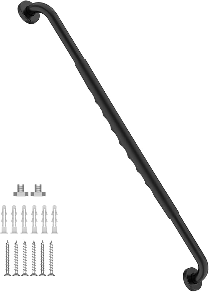 36 Inch Shower Grab Bar w/Anti Slip Rubber Grip, Munzong Black Stainless Steel Bathroom Grab Bar, Bathroom Balance Bar,Safety Handrail Support,Handicap Injury Elderly Senior Assist Bath Handle