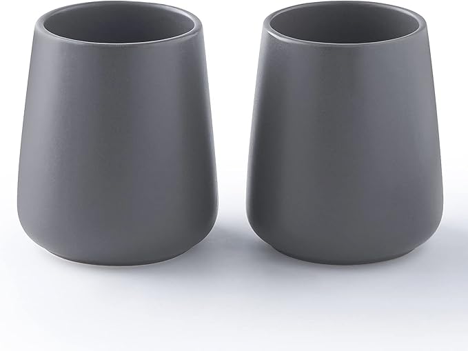 Matte Grey Toothbrush Holders for Bathroom - 2Pcs Ceramic Tooth Brushing Holder Set, Toothpaste Holder, Reusable Toothbrush Mouthwash Cups, Space-Saving Design for Bathroom Countertop