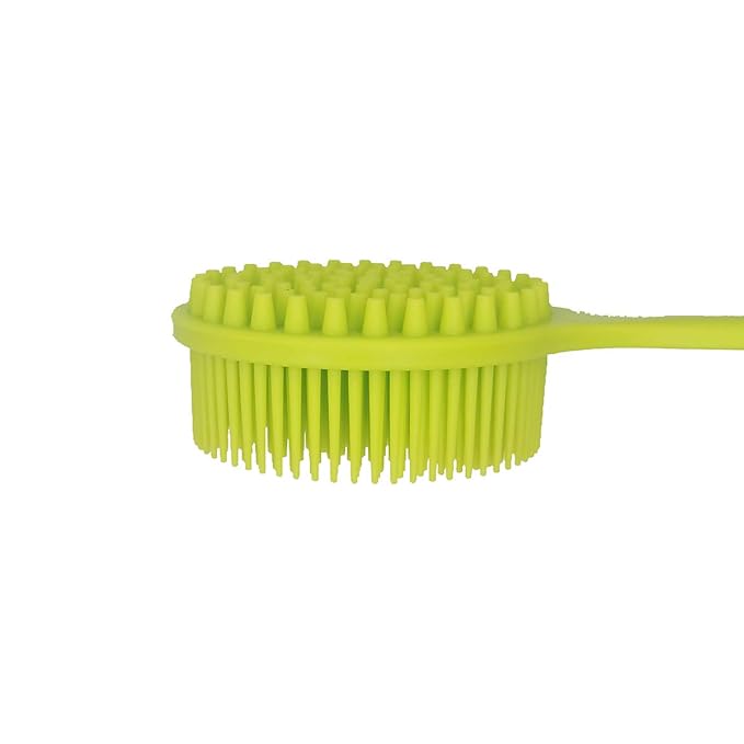 DNC Silicone Back Scrubber for Shower Soft Bath Body Brush with Long Handle (Green)