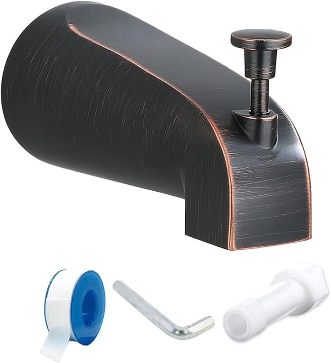Tub Spout with Diverter, Slip On Bathtub Spout Fits 1/2'' Copper Tube(5/8'' Dia), Bathroom Tub Faucet with PTFE Tape & Hex Wrench, Oil Rubbed Bronze