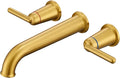 Wall Mount Tub Filler Long Spout Reach Faucet with Rough-in Valve High Flow 2-Handle Brass Roman Bath Faucet Set Brushed Gold (WT-9806BG)