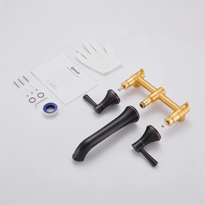 Wall Mount Tub Faucet, Roman Tub Filler Oil Rubbed Bronze Brass Bathtub Faucets, High Flow Tub Faucets, with 2 Handles