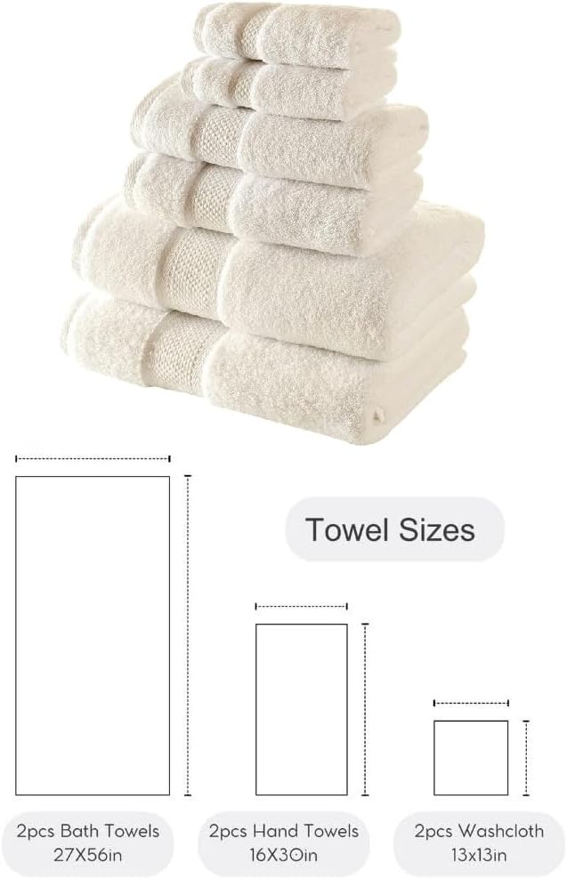 BAGNO MILANO Turkish Towels, Ultra Soft, Plush Luxury Turkih Cotton Bath Towels, Quick Dry Towel Set Made in Turkey (Cream, 6 Pcs Towel Set)