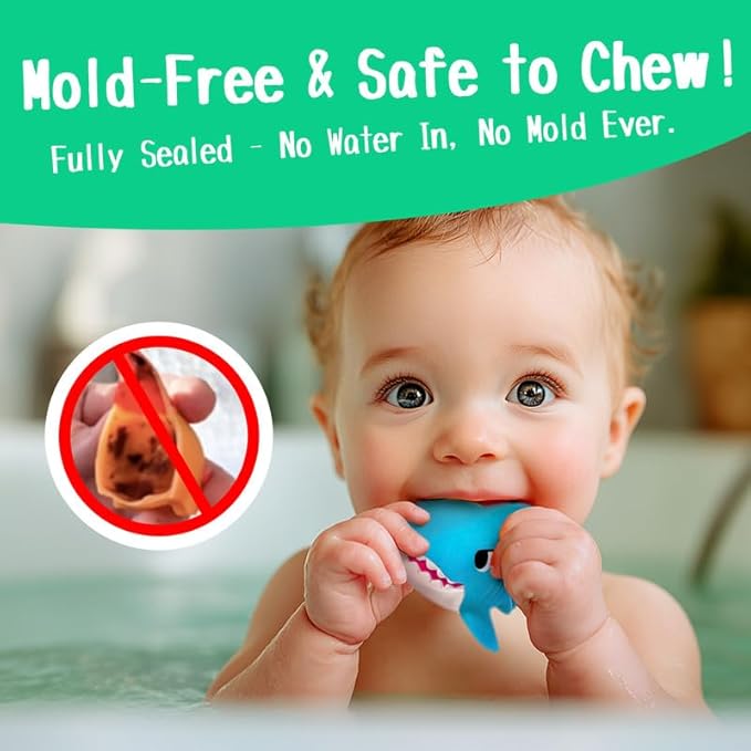 No Hole Bath Toys for Kids - Shark Bath Toys Set with Bath Net & Storage - Floating Toys for Water Pool Shower