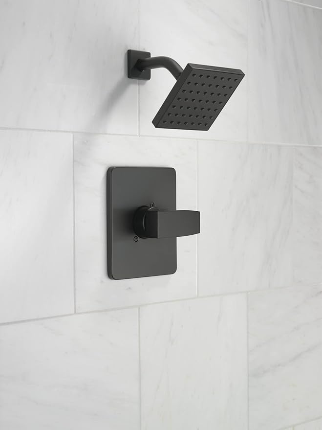 Delta Modern 14 Series Shower Faucet Set, Matte Black Shower Head and Handle Set, Valve Trim Kit, Matte Black T14267-BL-PP (Valve Not Included)