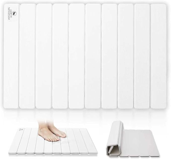 Stone Bath Mat for Water Absorption, Foldable Diatomite Stone Mat, Non-Slip & Quick-Drying White Square Bath Mat with Modern Minimalist Style, Easy to Clean, for Bathroom/Kitchen/Hallway