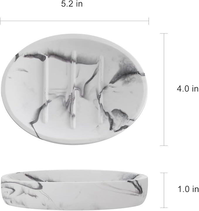 Marble Look Soap Dish - Bar Soap Holder for Shower, Bathroom & Kitchen Sink