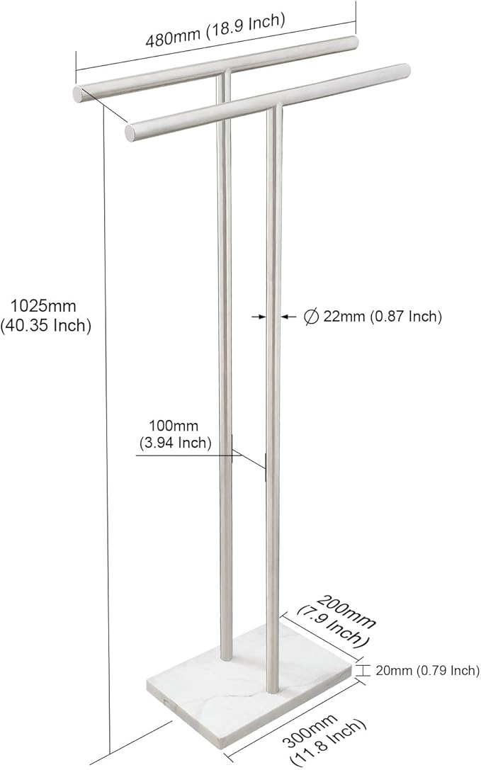 40.3 Inch Standing Towel Rack Bath Sheet Holder with Marble Design Base for Bathroom Floor 2 Tier Towel Holder Stand 304 Stainless Steel Brushed Nickel(Same Height)