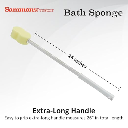 Sammons Preston Bath Sponge, Lightweight Long Handled Washer and Scrubber for Bath and Shower, Extended Reacher Cleaning Aid for Limited Range of Motion, Contour