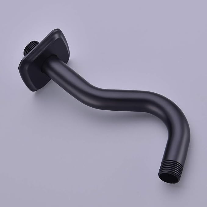 TRUSTMI Curved Shower Arm with Flange, 8-inch S-Shape Stainless Steel Top Shower Head Extension Replacement, Wall Mounted, Matte Black