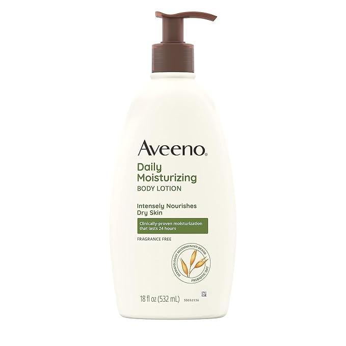 Aveeno Daily Moisturizing Body Lotion with Soothing Oat and Rich Emollients, Fragrance-Free, 18 Fl Oz
