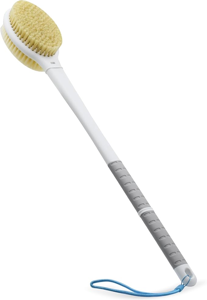 Shower Brush with Soft and Stiff Bristles,20.5" Extra Long Handle Dual-Sided Back Scrubber Bath Brush Body Exfoliator for Wet or Dry Brushing (Grey)(Super Long Handle)