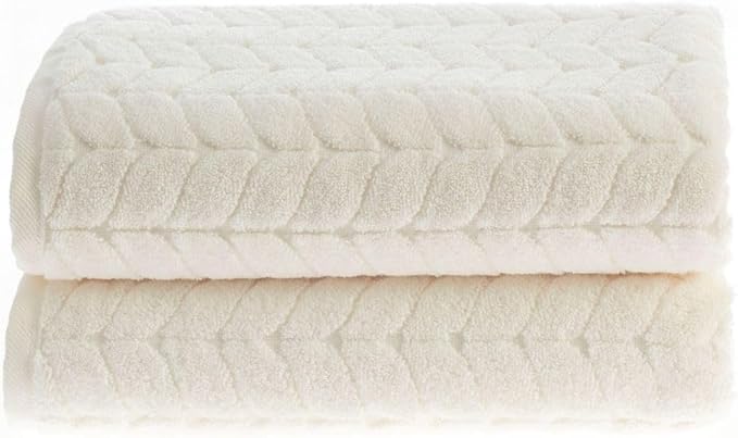 BAGNO MILANO Turkish Cotton Ultra-Soft Plush Absorbent Quick Dry Bathroom Towel Set, Made in Turkey (Cream, 2 pcs Bath Towel Set)