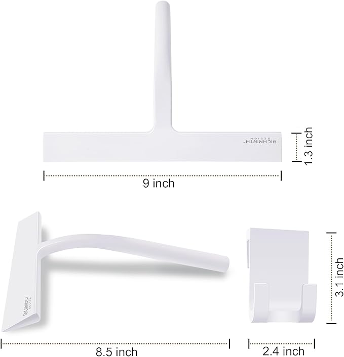 Shower Squeegee 9" with Silicone Hook - All Purpose Squeegee for Shower Glass Door Mirrors Bathroom Tiles Car Windows Glass Door Blade Showers - White