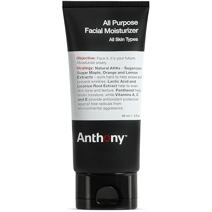 Anthony All-Purpose Facial Moisturizer – Men’s Hydrating Lotion for Dry Skin – Lightweight, Non-Comedogenic, Anti-Aging Formula – 3 Fl Oz