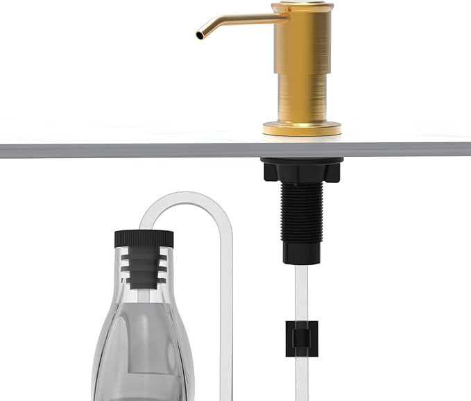 Soap Dispenser for Kitchen Sink, Brushed Gold Built in Soap Dispensers, Stainless Steel Sink Soap Dispenser or Lotion Dispenser Pump with 47" Extension Tube Kit, Upgraded Metal Check Valve