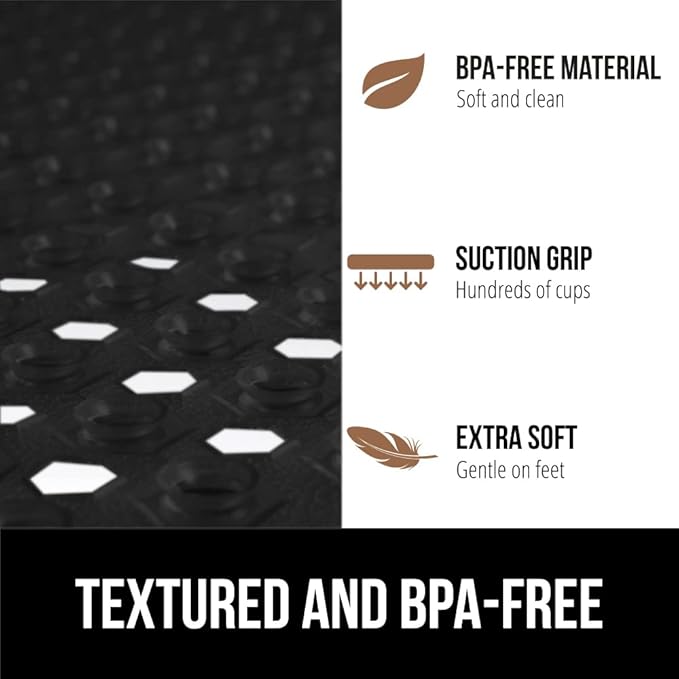 GORILLA GRIP Patented Square Shower Stall Mat, Small Bathtub Floor Mats for Stand Up Showers, Suction Cups and Drainage Holes, Machine Wash, Soft on Feet, Bathroom Accessories 21x21 Inch, Black Opaque