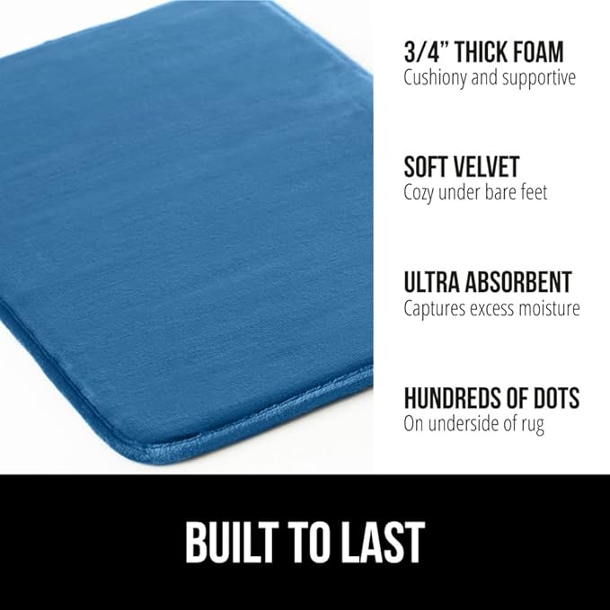 GORILLA GRIP Memory Foam Bath Rugs, Soft Absorbent Velvet Bathroom Mats, Durable Dots on Underside, Machine Washable Bathmat, Carpet Rug Room Decor for Shower Floor, 24x17 Mat, Caribbean Blue