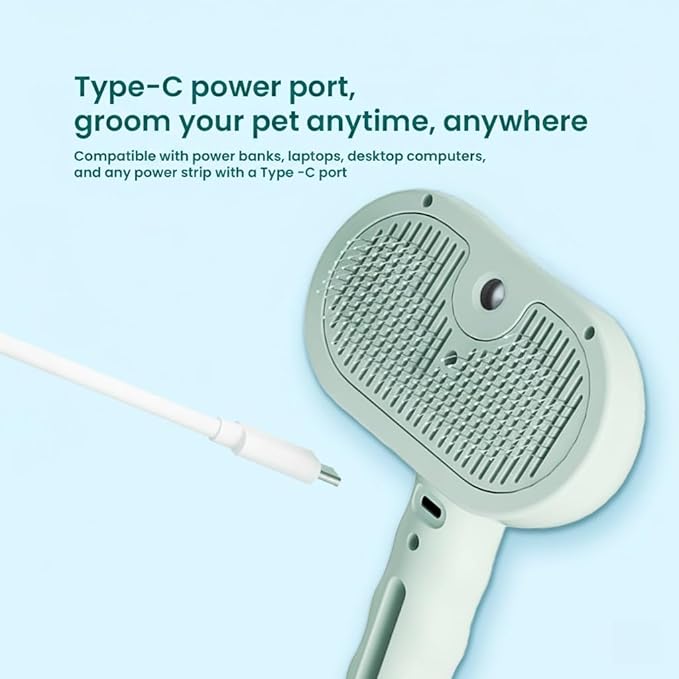 Pet Steam Brush for Dog & Cat, 3 in 1 Spray Hair Removal Comb for Shedding & Grooming, Water Brush for Long & Short Haired Pets, Includes 200ml Shampoo & USB Rechargeable Design, Green