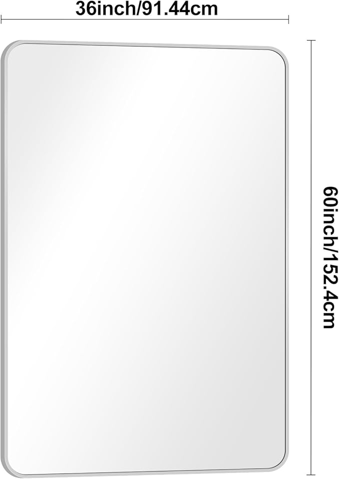 BONEWEI Silver Bathroom Mirror,55x36 inch Wall Mirror for Bathroom Wall Mounted,Rectangle Mirror for Bathroom Over Sink,Modern Frame Round Corner for Living Room,Bedroom Entryway,Horizontal/Vertical