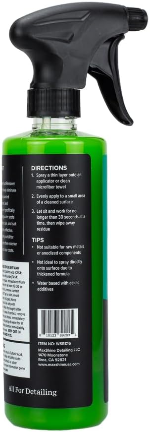Maxshine Water Spot Remover Liquid 16oz | Eco-Friendly Fluoride-Free Formula | Safe for Glass, Metal & Fiberglass | Removes Hard Water Spots & Stains | Car Detailing Cleaner for Streak-Free Finish