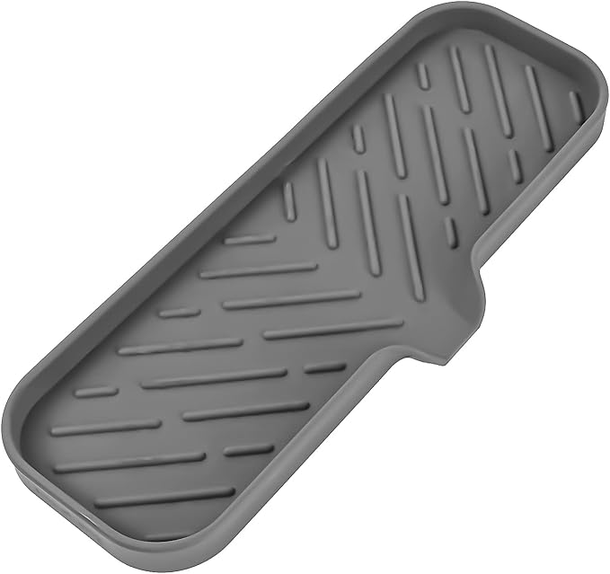 Silicone Bathroom Soap Dishes with Drain Spout-Bathroom and Kitchen Sink Organizer,Sponge Holder,Dish Soap Tray,Perfect for Dispenser,Scrubber,Bottle,Cup on Sink or Counter-Grey 12"×4"