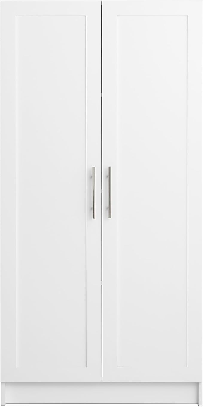 Prepac Elite 65" Tall Storage Cabinet with Panel Doors, Double Door Wood Kitchen Pantry, Dining Room Cupboard with 2 Adjustable and 1 Fixed Shelf, Free Standing Living Room Accent Cabinet, White