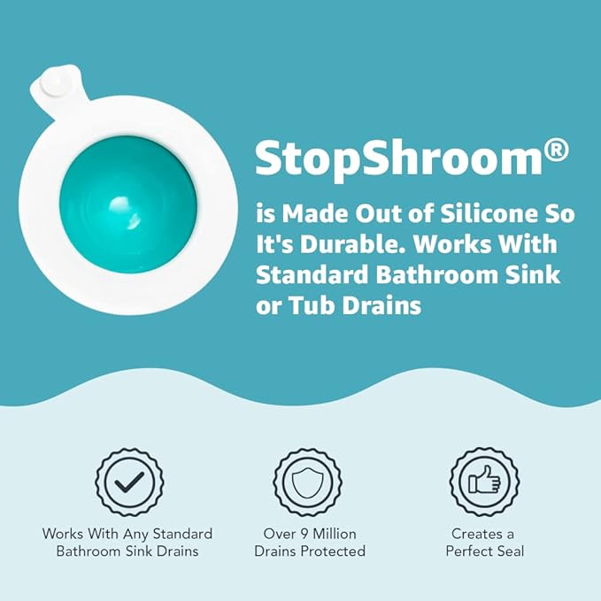 StopShroom The Ultimate Universal Drain Stopper Plug for Bathtub, Bathroom, and Kitchen Sink Drains (White)
