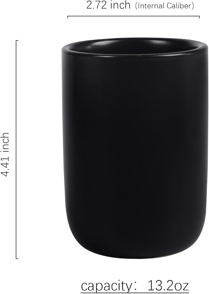 BosilunLife Ceramic Toothbrush Holder - 12oz Bathroom Toothbrush Holder Black Tooth Brush Holders Tumbler Cups Reusable Toothbrush Mouthwash Cup Small Toothbrush and Toothpaste Holder