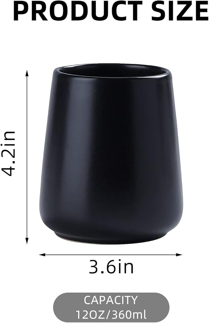 Matte Black Toothbrush Holders for Bathroom - 2Pcs Ceramic Tooth Brushing Holder Set, Toothpaste Holder, Reusable Toothbrush Mouthwash Cups, Space-Saving Design for Bathroom Countertop
