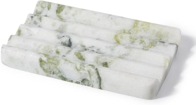 Marble Soap Dish, Large Stone Bar Soap Holder Shower, Green Bathroom Soaps Saver, Easy Cleaning Natural Stone Sponge Holder for Kitchen Sink, Executive Jewelry Ring Tray