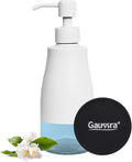 Gaussra White Soap Dispenser with Coaster and Stickers, Stainless Steel and Glass Bottle Hand Pump Dispenser, Refillable Liquid Hand Soap Dispenser for Bathroom & Kitchen (11OZ / 320ML)