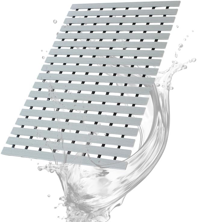 Bath Mat Non Slip Shower Mat Bathtub with Drain Holes and Heavy Duty Rubber No Suction Cups Sturdy Shower Stall Tub Mat for Bathroom, Shower Floor, Pool, SPA, (Grey, 2FT X 15FT)