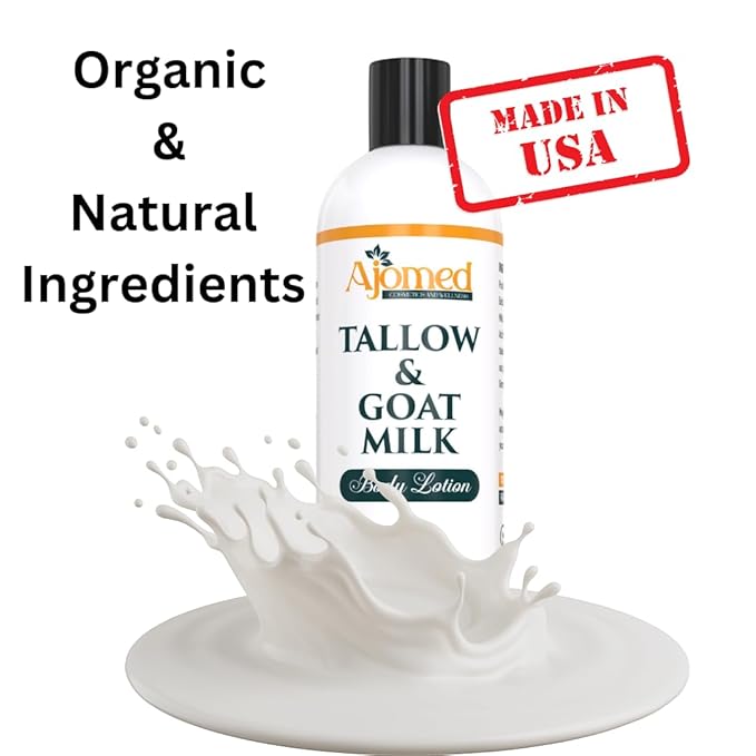 Tallow & Goat Milk Body Lotion for Sensitive Skin, Organic moisturizing Lotion - Soothes Dry skin, Goat Milk face and body Moisturizer - Handmade Tallow for skin cream (12 OZ, Oatmeal & Honey)