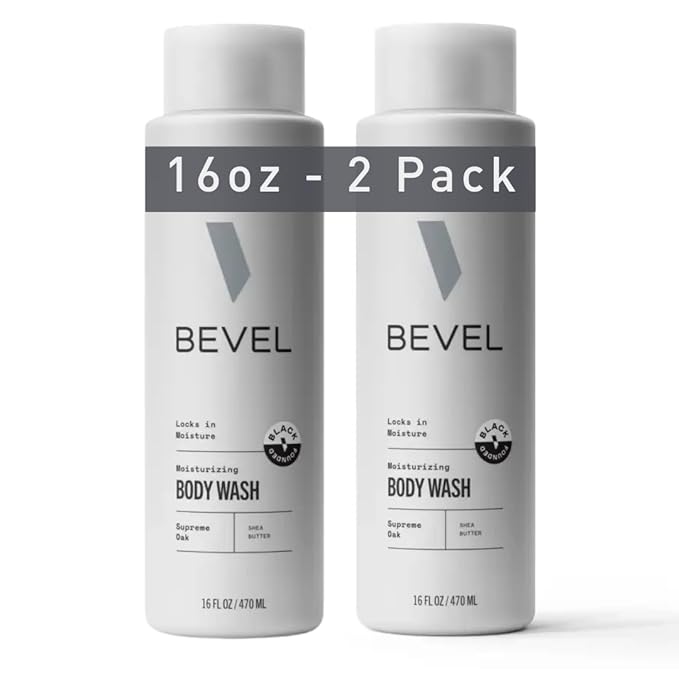 Bevel Moisturizing Body Wash for Men - Supreme Oak Scent with Shea Butter, Vitamin B, and Coconut Oil, 16 Oz (Pack of 2)(Packaging May Vary)