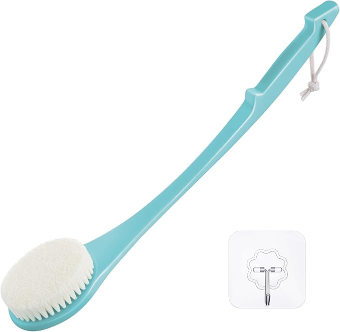 Body Back Scrubber – 17'' Long Handle Shower Brush, Durable Exfoliator for Dry & Wet Use, Deep Cleansing & Gentle Exfoliation for Smooth Skin – for Men, Women & Elderly (Gray)