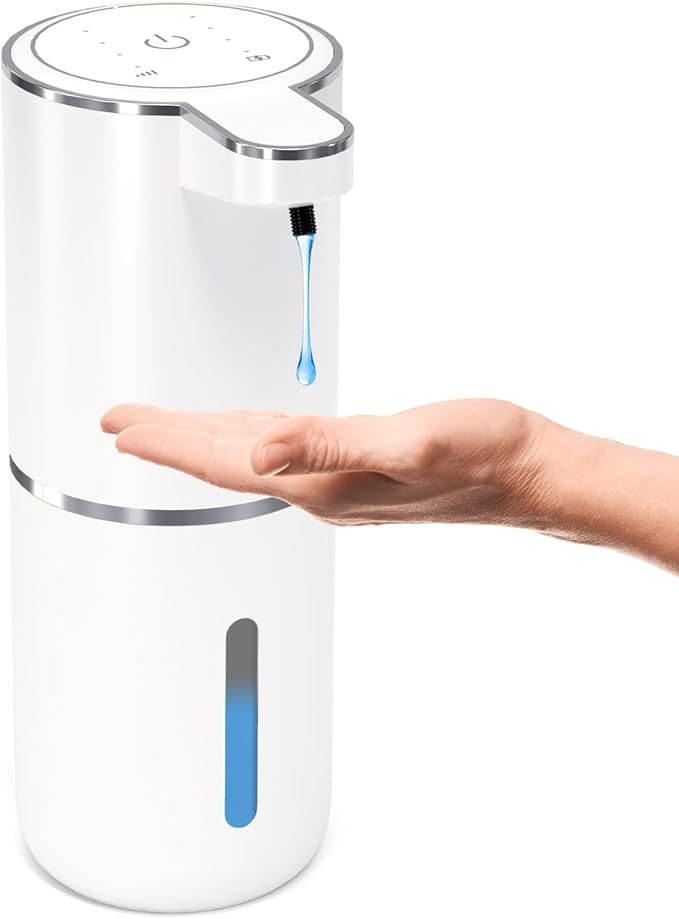 Automatic Soap Dispenser Touchless,Liquid Hand Soap Dispenser 12.8oz USB 4levels Adjustable Dispenser Electric Wall Mounted Smart for Bathroom and Kitchen Dish Soap，Easy for Toddlers(White)