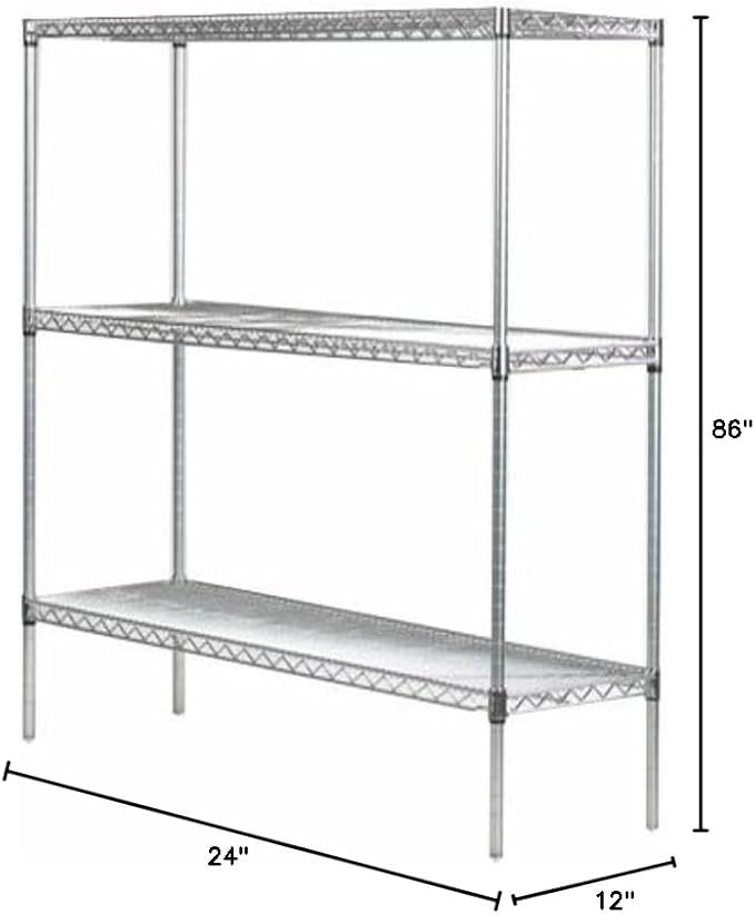 Omega 12" Deep x 24" Wide x 86" High 3 Tier Chrome Starter Shelving Unit