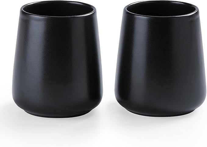 Matte Black Toothbrush Holders for Bathroom - 2Pcs Ceramic Tooth Brushing Holder Set, Toothpaste Holder, Reusable Toothbrush Mouthwash Cups, Space-Saving Design for Bathroom Countertop