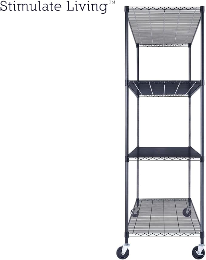 60"x24"x72" PRIME HEAVY DUTY Black 4-Tier Wire Shelving NSF 2400 LBS MAX Capacity Storage Rack for Commercial, School, Home, Garage, Warehouse, Industrial, and Hospital Uses (with Wheels)