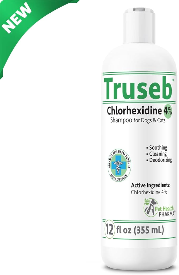 Truseb Topical Chlorhexidine 4% Shampoo for Dogs, Cats & Horses (12 oz)- with Aloe for Cleansing (Chlorhexidine 4% Shampoo, 12 oz)