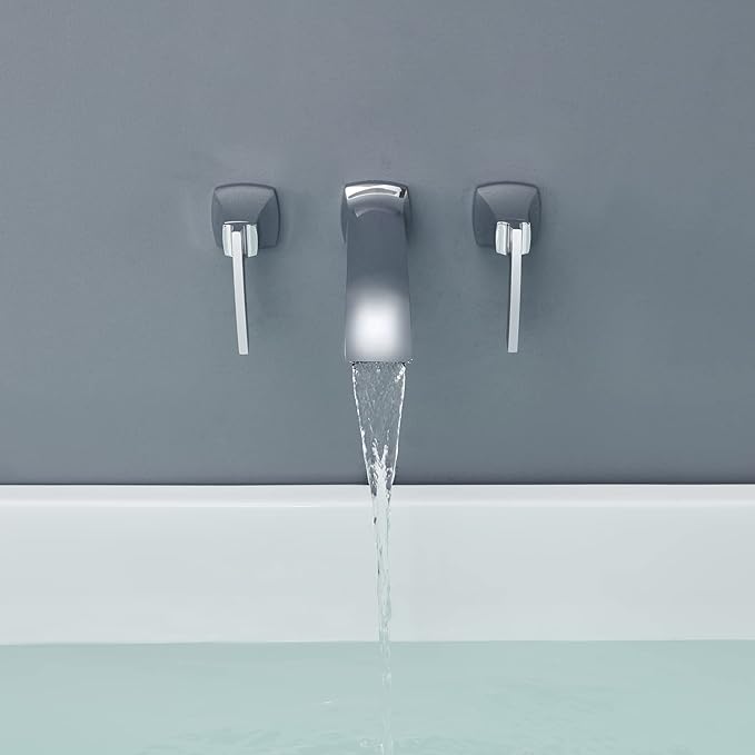 Tub Faucet Wall Mount Tub Filler Chrome High Flow Long Spout Reach Roman Bathtub Faucets with 2 Handles