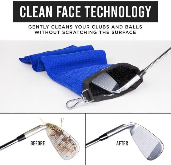Club Scrub Towel Pro, Golf Club and Ball Cleaning Pouch with Attached Towel, Waterproof Exterior, Clean Face Technology Liner, Machine Washable, Cleans Club Grooves, Waffle-Weave Microfiber
