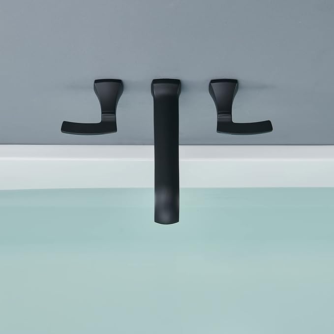Tub Filler Wall Mount Tub Faucet Black High Flow Long Spout Reach Roman Bathtub Faucets with 2 Handles