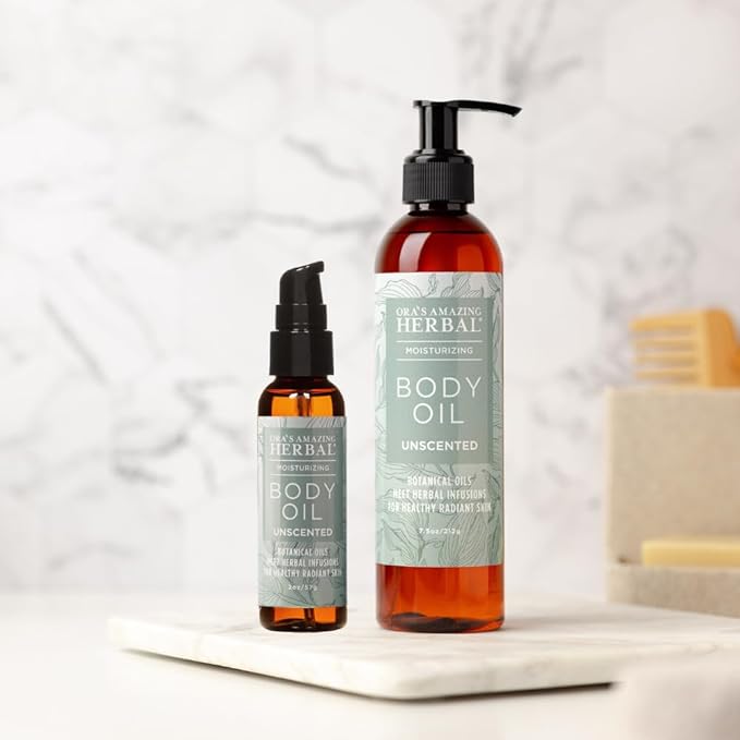 Unscented Body Oil Travel Size With Pump, Fragrance Free Massage Oil, Moisturizing Body Oils for Men and Women, Grapeseed Oil for Skin, Jojoba & Apricot with Calendula,