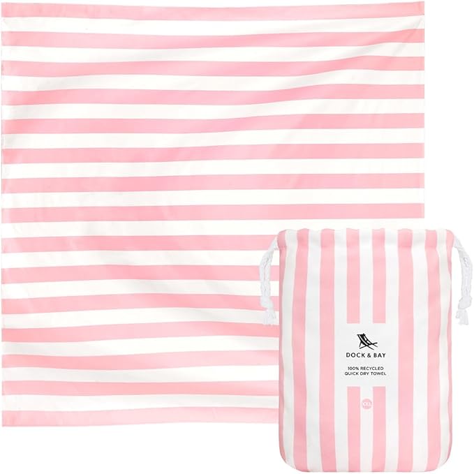 Dock & Bay Quick Drying Towel - for Sports & Gym - Compact, Lightweight - 100% Recycled - Includes Bag - Cabana Light - Malibu Pink, Double Extra Large (180x200cm, 70x78)