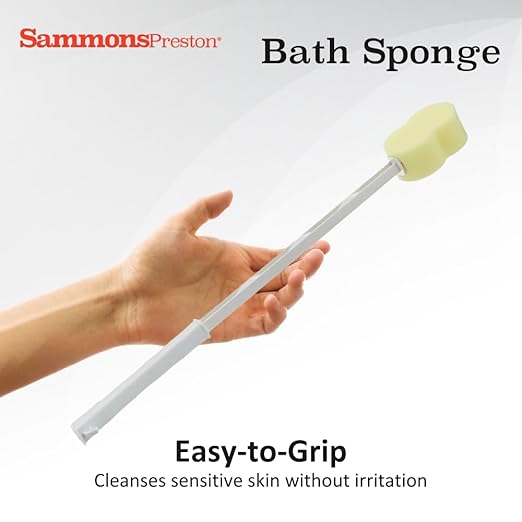 Sammons Preston Bath Sponge, Lightweight Long Handled Washer and Scrubber for Bath and Shower, Extended Reacher Cleaning Aid for Limited Range of Motion, Contour
