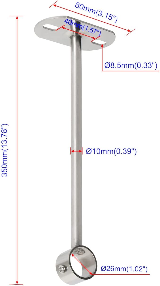 4Pcs ID25 mm (1"), L350mm, Clothes Rail mounting Bracket, Shower Curtain Closet tie Rod Support Frame, Curtain Rod Flange Socket, Suitable for Ceiling or Wall mounting