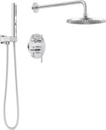 Lava Odoro Modern 2-Setting Round Rain Shower System with Handheld Spray, Chrome Rainfall Shower Faucet Set Rain Shower Head and Handle Set, Shower Valve Trim Kit,10 Inch, Chrome, SF104-C