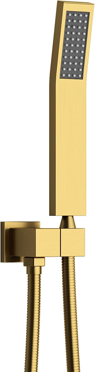 Hand Held Shower Head Combo Set Square Shower Wand Brushed Gold Solid Brass Shower Head With Adjustable Shower Holder and Hose Wall Mount Handheld Showerheads Set